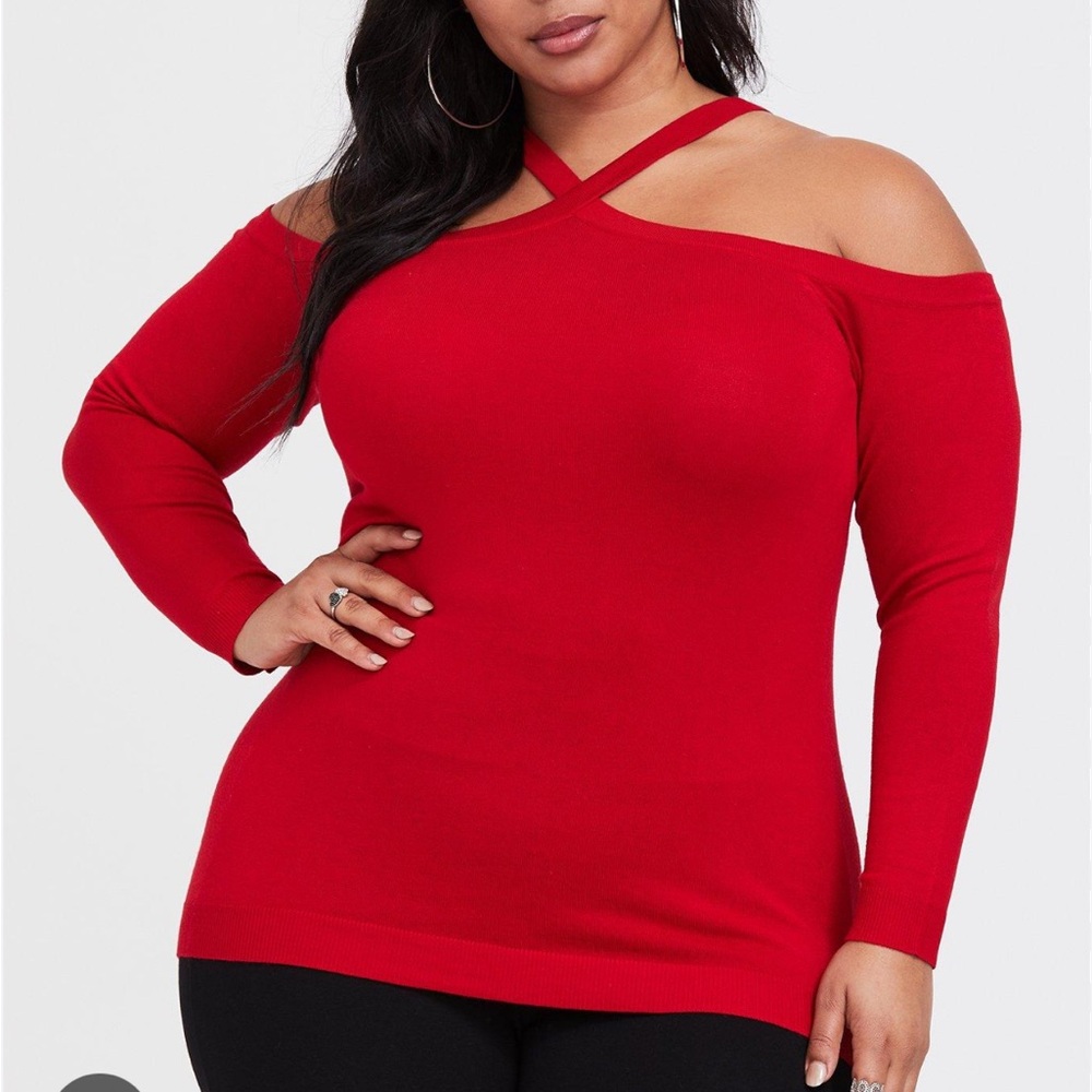 TORRID | Red Halter Cold Shoulder Knit Sweater Top